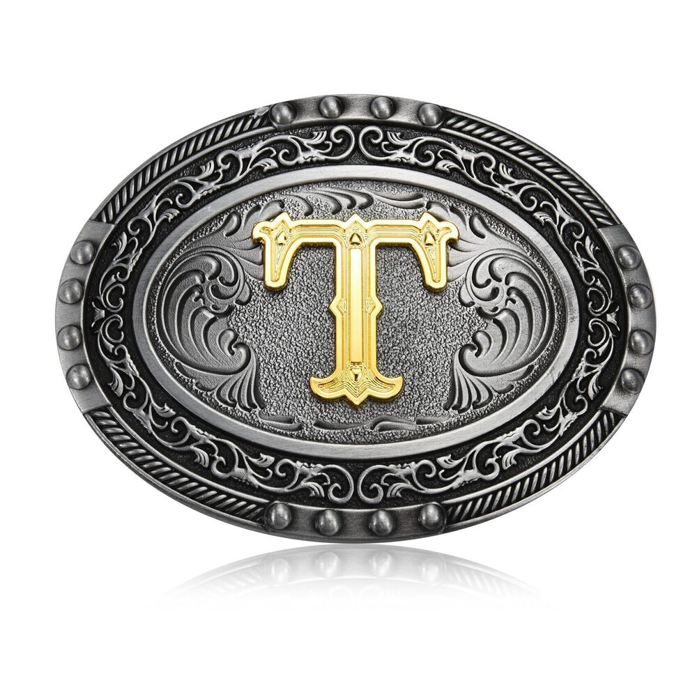 8402 Western Initial Letters ABCDEFG to XYZ Belt Buckle , Golden Alphabet